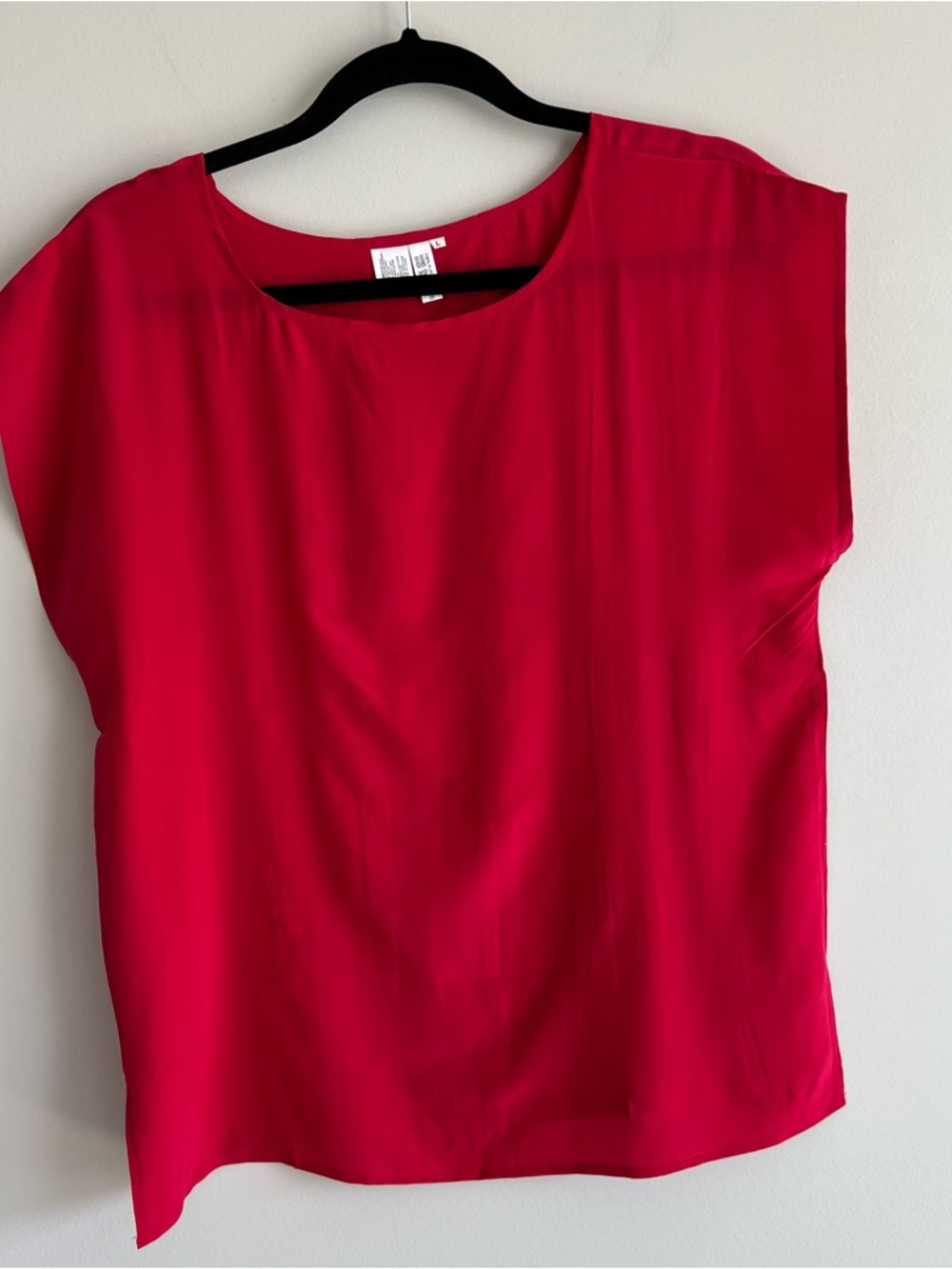 Scarlet red round neck lightweight short sleeve vintage 100% silk blouse large - Picture 2 of 9